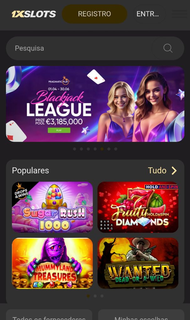 1xSlots versão móvel