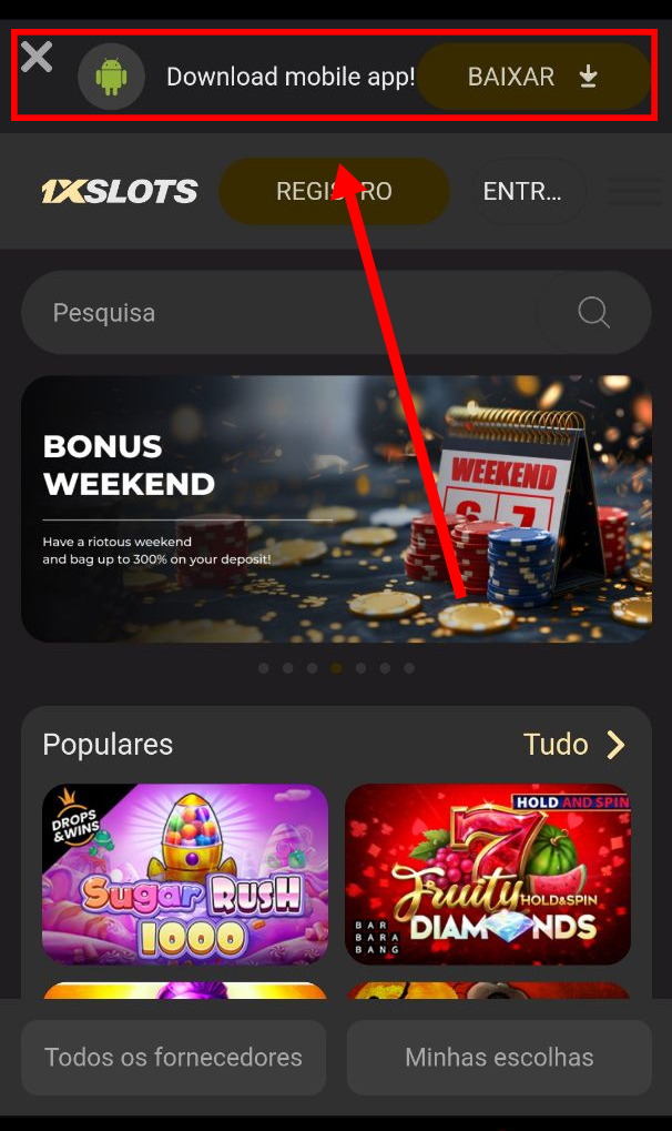 Outro botão para baixar o aplicativo 1xSlots