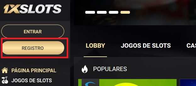 Botão de registro 1xSlots